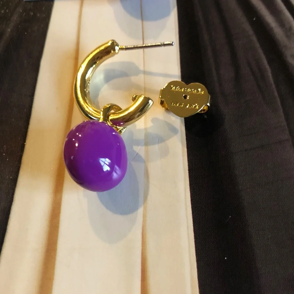 Authentic kate spade New on card Purple and M&M GoldHoop Earrings